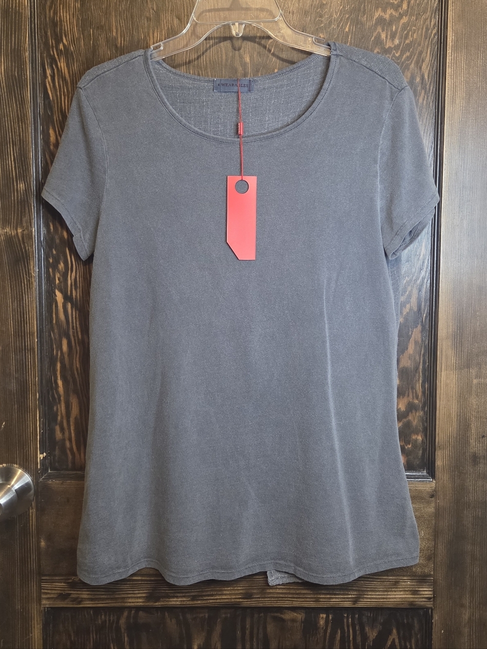 NWT XCVI Wearables Grey Short Sleeve Scoop Neck 'Split Back Shirt'